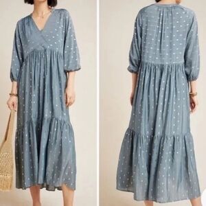 Anthropologie balloon sleeve tiered maxi